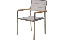 Hot Stuhl, silber, Edelstahl/Textilene, padded, Armlehnen aus Teakholz, 62x56,5x86cm Gartenstühle & Gartensessel