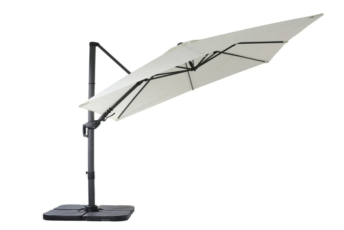 New Sydney Ampelschirm, creme, pulverbesch. Aluminium, 300 x 300 cm, Twist-Funktion, inkl. Plattenständer Sonnenschirme