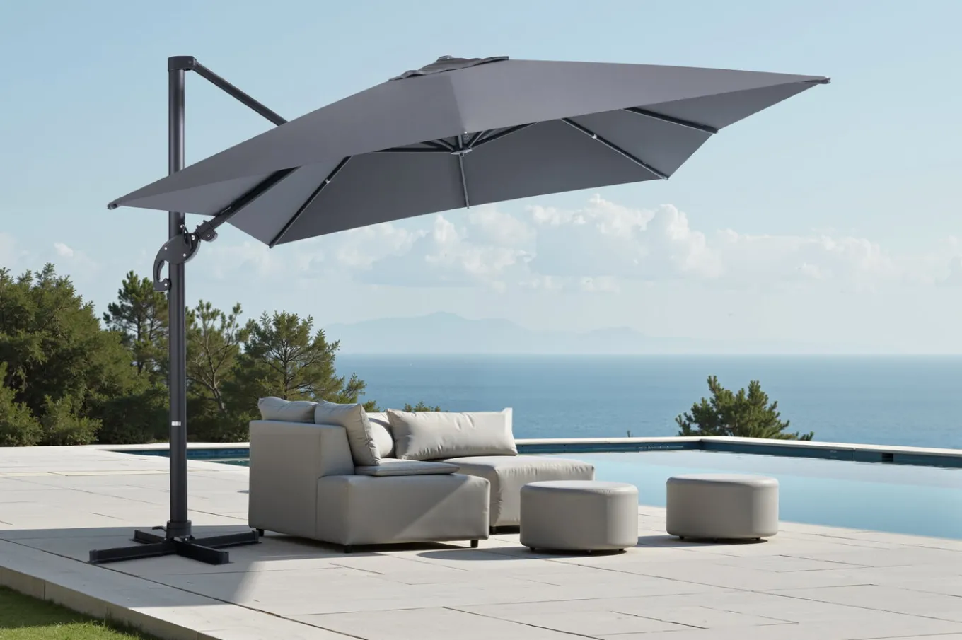 New Sydney Ampelschirm, grau, Aluminium, 400 x 300 cm, UV-beständig, wasserabweisend, mit Air-Vent System, langlebiges Material Sonnenschirme