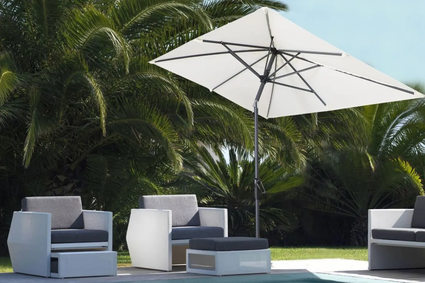 Discount Sydney Mittelstockschirm, anthrazit/creme, pulverbesch. Aluminium/Polyester PA-beschichtet, 270 x 150 cm Sonnenschirme