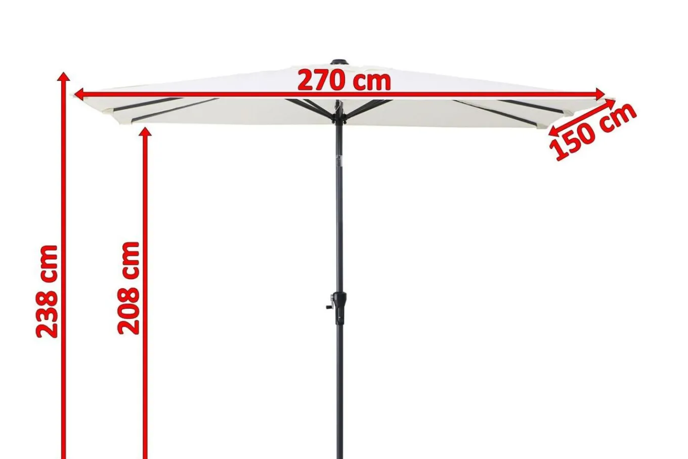 Discount Sydney Mittelstockschirm, anthrazit/creme, pulverbesch. Aluminium/Polyester PA-beschichtet, 270 x 150 cm Sonnenschirme