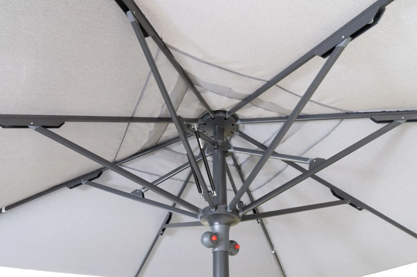 Clearance Sydney Sonnenschirm, grau, Aluminium, 400 x 400 cm, mit Air-Vent System, UV-Schutz, pulverbeschichtet, inkl. befüllbarem Schirmständer Sonnenschirme