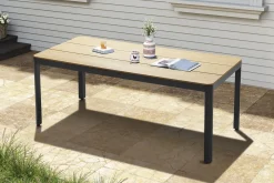 New Tallinn Garten-Essgruppe, 8 Personen, Tisch 200x90 cm, Alu/Holzimitat, anthrazit/natur Garten-Essgruppen|Aluminium-Gartenmöbel