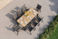 New Tallinn Garten-Essgruppe, 8 Personen, Tisch 200x90 cm, Alu/Holzimitat, anthrazit/natur Garten-Essgruppen|Aluminium-Gartenmöbel