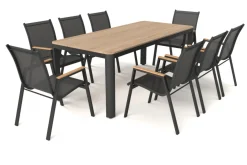 New Tallinn Garten-Essgruppe, 8 Personen, Tisch 200x90 cm, Alu/Holzimitat, anthrazit/natur Garten-Essgruppen|Aluminium-Gartenmöbel
