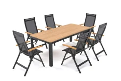 Tallinn Garten-Essgruppe, 6 Personen, Tisch 200 x 90 cm, Aluminium/Holzimitat Garten-Essgruppen