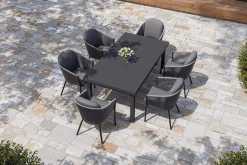 New Tavio Garten-Essgruppe, anthrazit matt/dunkelgrau, Alu/Rope-Geflecht, Ausziehtisch 180/240 x 100 cm, inkl. 6 Dining Sessel Garten-Essgruppen