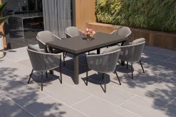 New Tavio Garten-Essgruppe, anthrazit matt/dunkelgrau, Alu/Rope-Geflecht, Ausziehtisch 180/240 x 100 cm, inkl. 6 Dining Sessel Garten-Essgruppen