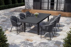 New Tavio Garten-Essgruppe, anthrazit matt/dunkelgrau, Alu/Rope-Geflecht, Ausziehtisch 180/240 x 100 cm, inkl. 6 Dining Sessel Garten-Essgruppen