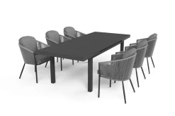 New Tavio Garten-Essgruppe, anthrazit matt/dunkelgrau, Alu/Rope-Geflecht, Ausziehtisch 180/240 x 100 cm, inkl. 6 Dining Sessel Garten-Essgruppen