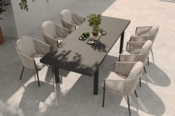Best Tavio Garten-Essgruppe, anthrazit matt/beige, Alu/Rope-Geflecht, Tisch 180/240 x 100 cm, 6 Diningsessel Garten-Essgruppen