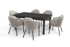 Best Tavio Garten-Essgruppe, anthrazit matt/beige, Alu/Rope-Geflecht, Tisch 180/240 x 100 cm, 6 Diningsessel Garten-Essgruppen