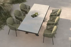Best Tavio Garten-Essgruppe, schwarz/grün, Alu/Steinimitat/Rope-Geflecht, Tisch 200/260 x 100 cm, ausziehbar, 6 Diningsessel Garten-Essgruppen