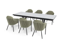 Best Tavio Garten-Essgruppe, schwarz/grün, Alu/Steinimitat/Rope-Geflecht, Tisch 200/260 x 100 cm, ausziehbar, 6 Diningsessel Garten-Essgruppen