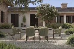 Best Tavio Garten-Essgruppe, schwarz/grün, Alu/Steinimitat/Rope-Geflecht, Tisch 200/260 x 100 cm, ausziehbar, 6 Diningsessel Garten-Essgruppen