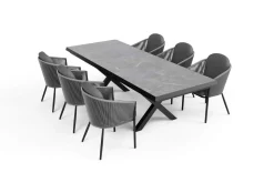 Online Tavio Garten-Essgruppe, schwarz/dunkelgrau, Alu/Rope/Steinimitat, 200/260 x 103 cm, ausziehbar, 6 Diningsessel Garten-Essgruppen