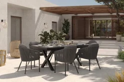 Online Tavio Garten-Essgruppe, schwarz/dunkelgrau, Alu/Rope/Steinimitat, 200/260 x 103 cm, ausziehbar, 6 Diningsessel Garten-Essgruppen