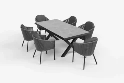 Online Tavio Garten-Essgruppe, schwarz/dunkelgrau, Alu/Rope/Steinimitat, 200/260 x 103 cm, ausziehbar, 6 Diningsessel Garten-Essgruppen