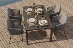 Discount Tavio Garten-Essgruppe, anthrazit matt/dunkelgrau, Alu/Rope-Geflecht/Spraystone, 160 x 95 cm, 4 Diningsessel Garten-Essgruppen