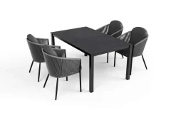 Discount Tavio Garten-Essgruppe, anthrazit matt/dunkelgrau, Alu/Rope-Geflecht/Spraystone, 160 x 95 cm, 4 Diningsessel Garten-Essgruppen