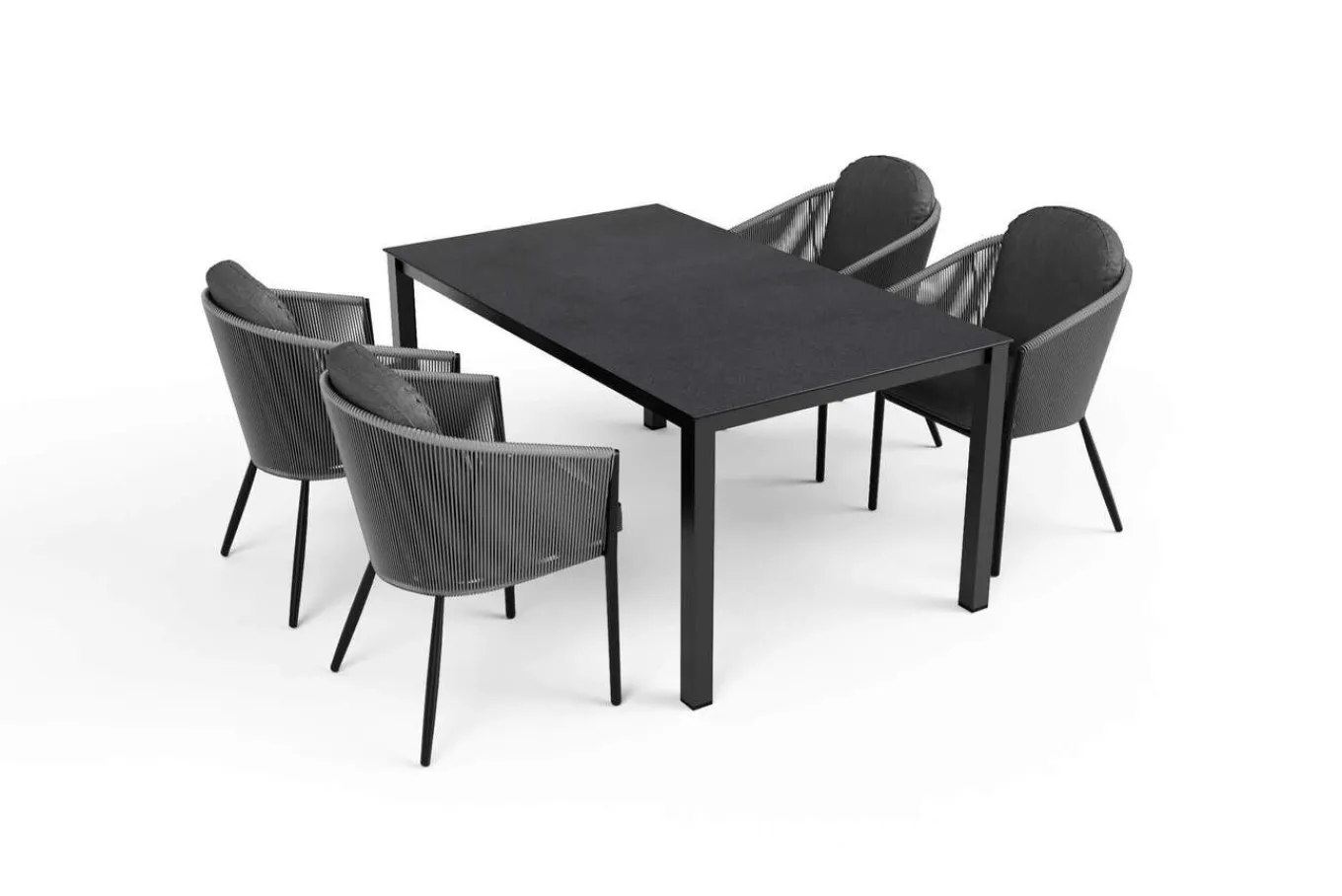 Discount Tavio Garten-Essgruppe, anthrazit matt/dunkelgrau, Alu/Rope-Geflecht/Spraystone, 160 x 95 cm, 4 Diningsessel Garten-Essgruppen