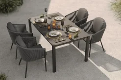 Discount Tavio Garten-Essgruppe, anthrazit matt/dunkelgrau, Alu/Rope-Geflecht/Spraystone, 160 x 95 cm, 4 Diningsessel Garten-Essgruppen