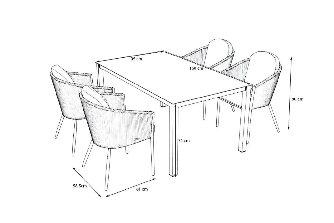 Discount Tavio Garten-Essgruppe, anthrazit matt/dunkelgrau, Alu/Rope-Geflecht/Spraystone, 160 x 95 cm, 4 Diningsessel Garten-Essgruppen