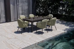 Hot Tavio Garten-Essgruppe, anthrazit matt/grün, Alu/Rope-Geflecht, ausziehbare Tischplatte 180/240 x 100 cm, 6 Diningsessel Garten-Essgruppen