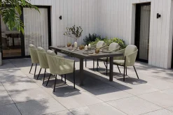 Hot Tavio Garten-Essgruppe, anthrazit matt/grün, Alu/Rope-Geflecht, ausziehbare Tischplatte 180/240 x 100 cm, 6 Diningsessel Garten-Essgruppen
