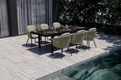 Hot Tavio Garten-Essgruppe, anthrazit matt/grün, Alu/Rope-Geflecht, ausziehbare Tischplatte 180/240 x 100 cm, 6 Diningsessel Garten-Essgruppen