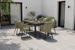 Hot Tavio Garten-Essgruppe, anthrazit matt/grün, Alu/Rope-Geflecht, ausziehbare Tischplatte 180/240 x 100 cm, 6 Diningsessel Garten-Essgruppen