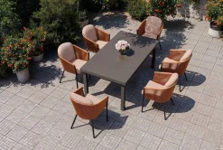 Outlet Tavio Garten-Essgruppe, anthrazit/orange, Alu/Rope-Geflecht, ausziehbare Tischplatte 180/240 x 100 cm, 6 Diningsessel Garten-Essgruppen