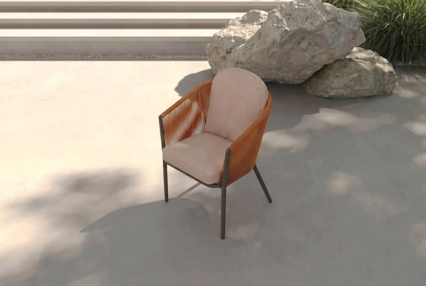 Outlet Tavio Garten-Essgruppe, anthrazit/orange, Alu/Rope-Geflecht, ausziehbare Tischplatte 180/240 x 100 cm, 6 Diningsessel Garten-Essgruppen