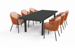 Outlet Tavio Garten-Essgruppe, anthrazit/orange, Alu/Rope-Geflecht, ausziehbare Tischplatte 180/240 x 100 cm, 6 Diningsessel Garten-Essgruppen