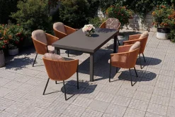 Outlet Tavio Garten-Essgruppe, anthrazit/orange, Alu/Rope-Geflecht, ausziehbare Tischplatte 180/240 x 100 cm, 6 Diningsessel Garten-Essgruppen