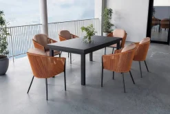 Outlet Tavio Garten-Essgruppe, anthrazit/orange, Alu/Rope-Geflecht, ausziehbare Tischplatte 180/240 x 100 cm, 6 Diningsessel Garten-Essgruppen