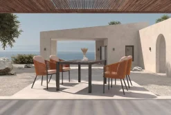 Online Tavio Garten-Essgruppe, anthrazit matt/orange, Alu/Rope-Geflecht, Spraystone-Tischplatte 160 x 95 cm, 4 Diningsessel Garten-Essgruppen