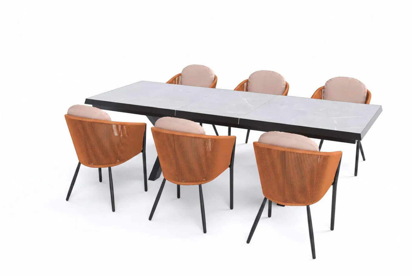 Discount Tavio Garten-Essgruppe, schwarz/orange, Alu/Rope-Geflecht, Tisch 200/260 x 100 cm, 6 Diningsessel, ausziehbar Garten-Essgruppen