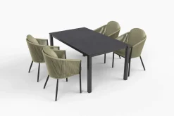 New Tavio Garten-Essgruppe, anthrazit matt/grün, Alu/Rope-Geflecht/Spraystone, 160 x 95 x cm, 4 Diningsessel Garten-Essgruppen