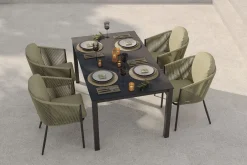New Tavio Garten-Essgruppe, anthrazit matt/grün, Alu/Rope-Geflecht/Spraystone, 160 x 95 x cm, 4 Diningsessel Garten-Essgruppen