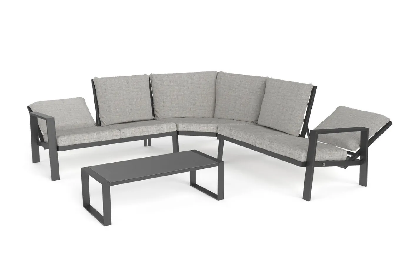 Online Theia L Gartenlounge für 5 Personen, anthrazit/grau meliert, Alu/Polyester, Tischplatte aus Milchglas, pulverbeschichtet Gartenlounge|Aluminium-Gartenmöbel