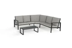Online Theia L Gartenlounge für 5 Personen, anthrazit/grau meliert, Alu/Polyester, Tischplatte aus Milchglas, pulverbeschichtet Gartenlounge|Aluminium-Gartenmöbel