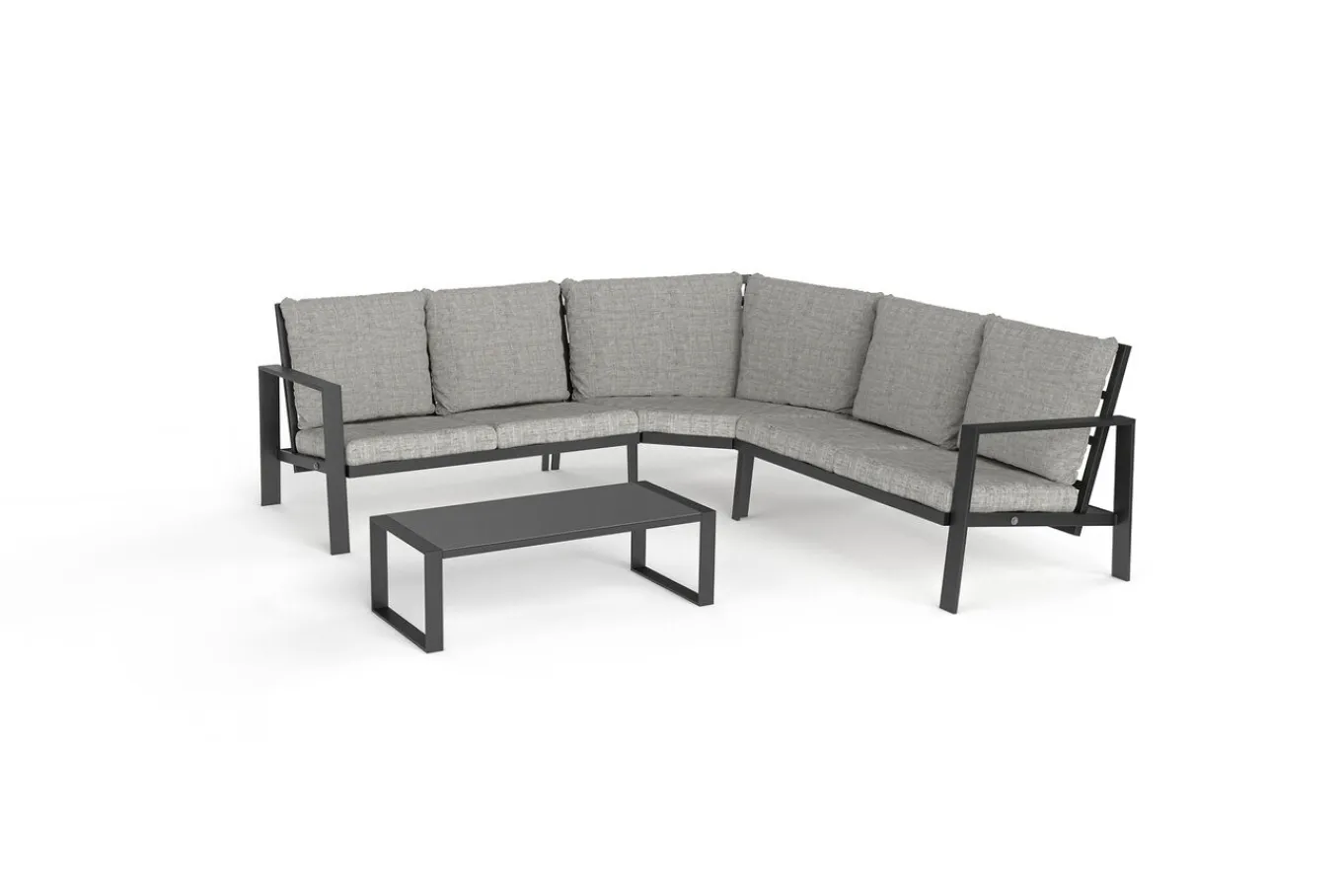 Online Theia L Gartenlounge für 5 Personen, anthrazit/grau meliert, Alu/Polyester, Tischplatte aus Milchglas, pulverbeschichtet Gartenlounge|Aluminium-Gartenmöbel