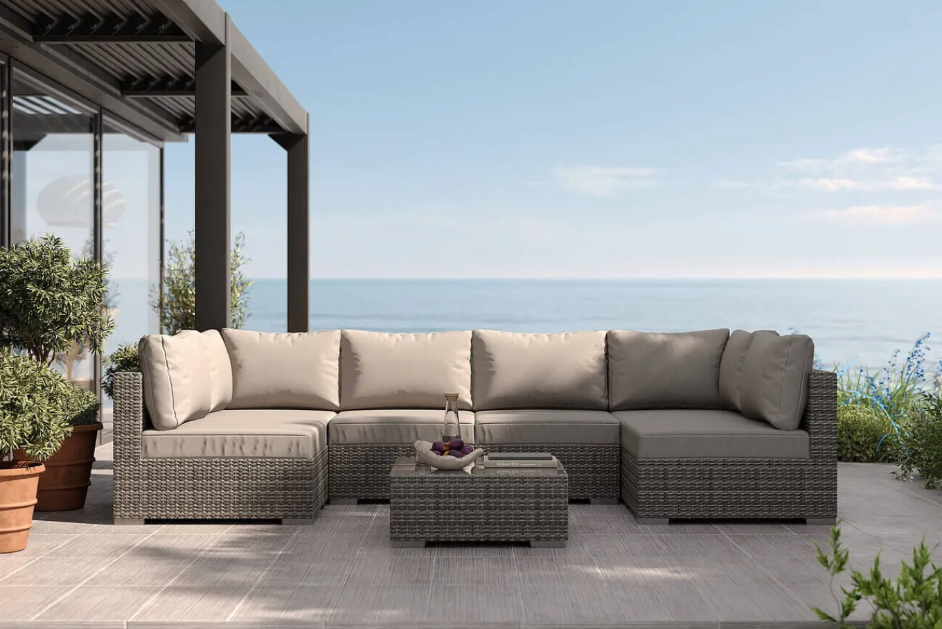 Sale Tiago Gartenlounge für 6 Personen, langlebiges Material, robust, witterungsbeständig Polyrattan-Gartenmöbel|Gartenlounge