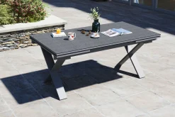 Clearance Toronto Ausziehtisch, silber, Alu/Spraystone, 180/280x100cm, Schubladenauszug Gartentische
