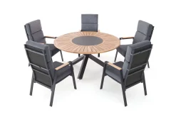 Outlet Trondheim Garten-Essgruppe, anthrazit, Aluminium/Teak/Polyester, Ø150 x 75,5 cm, pulverbeschichtet, witterungsbeständig, Polster inklusive Garten-Essgruppen