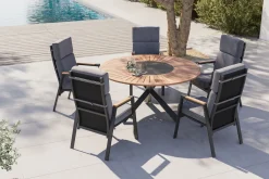Outlet Trondheim Garten-Essgruppe, anthrazit, Aluminium/Teak/Polyester, Ø150 x 75,5 cm, pulverbeschichtet, witterungsbeständig, Polster inklusive Garten-Essgruppen