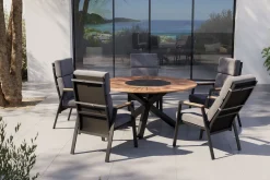 Outlet Trondheim Garten-Essgruppe, anthrazit, Aluminium/Teak/Polyester, Ø150 x 75,5 cm, pulverbeschichtet, witterungsbeständig, Polster inklusive Garten-Essgruppen