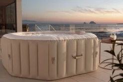 Discount Tulum Whirlpool, beige/weiß, PVC laminiert, ⌀ 195 x 65 cm, aufblasbar, mit Massagedüsen, integriertes Ablassventil, UV-beständig Whirlpools