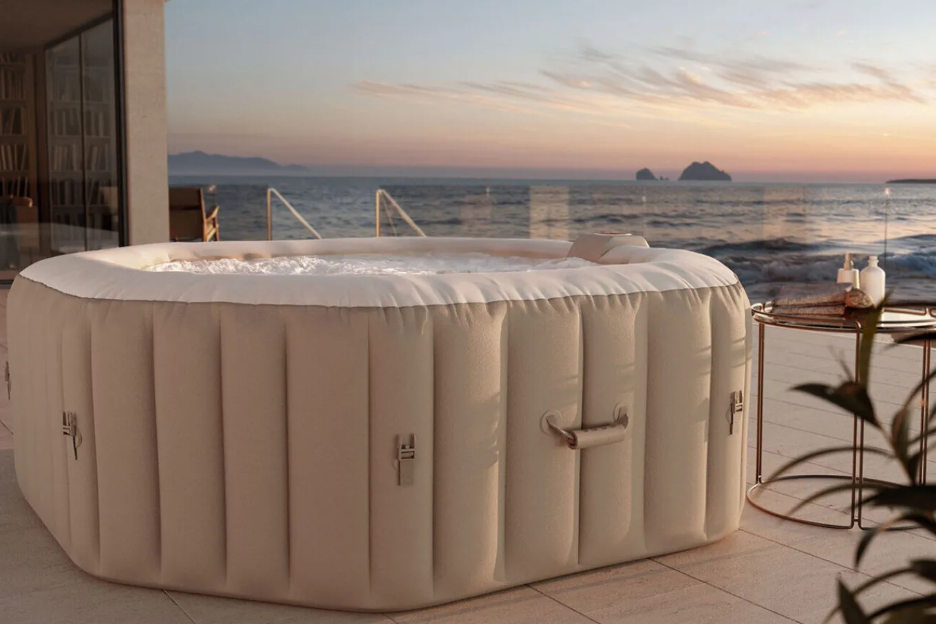 Discount Tulum Whirlpool, beige/weiß, PVC laminiert, ⌀ 195 x 65 cm, aufblasbar, mit Massagedüsen, integriertes Ablassventil, UV-beständig Whirlpools
